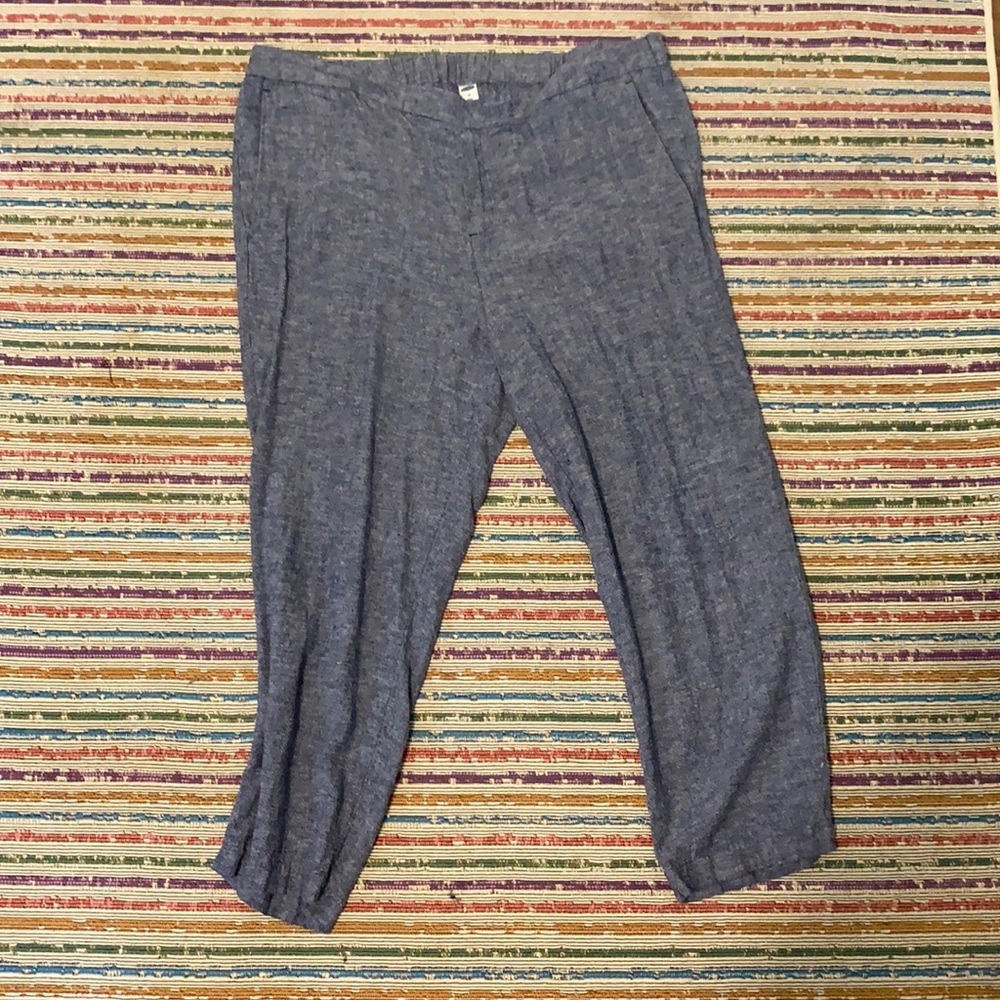 Blue linen pull on trousers elastic waist Old Navy